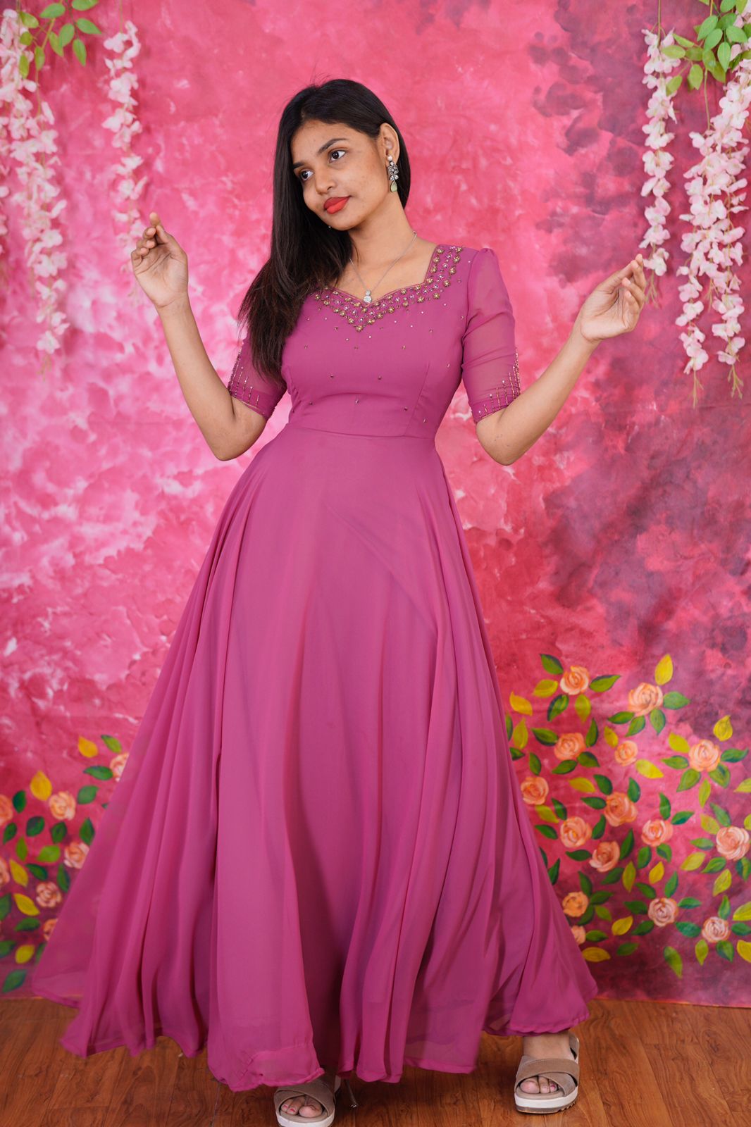 3D Floral Hand Embroidery Anarkali