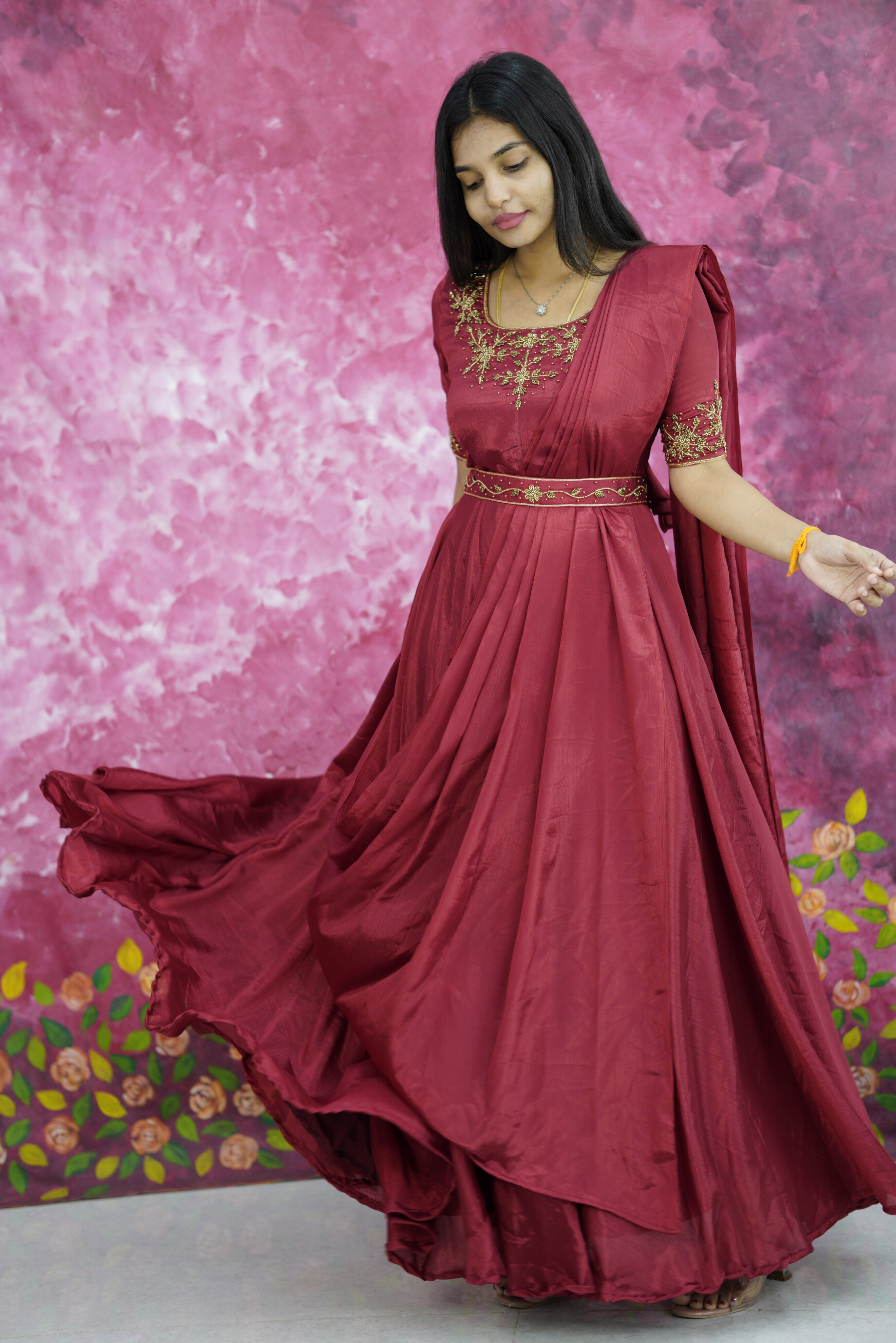 Hibiscus Hand embroidery drape gown