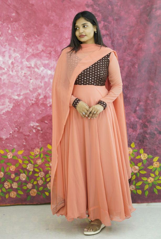 Blush Peach Georgette Flared Anarkali Suit with Dupatta