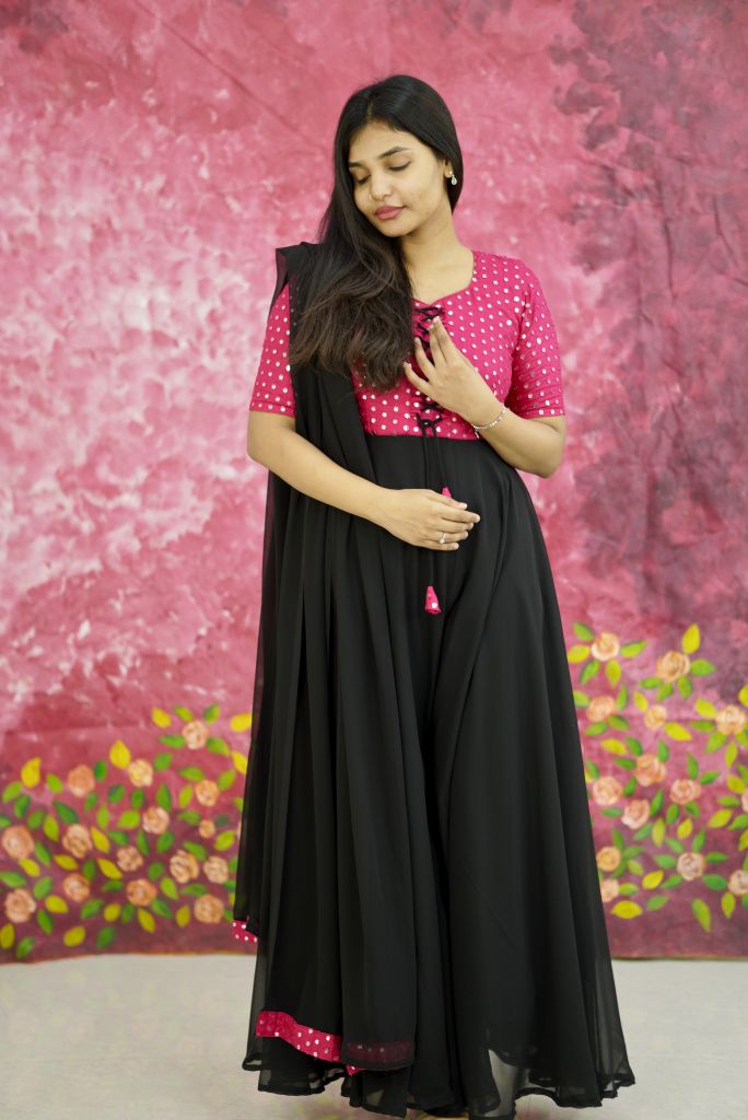 Midnight Blossom Anarkali Set
