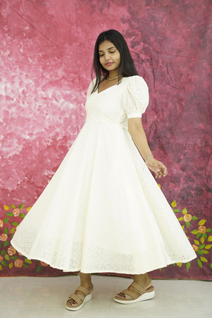 Snow White Cotton Flair Dress