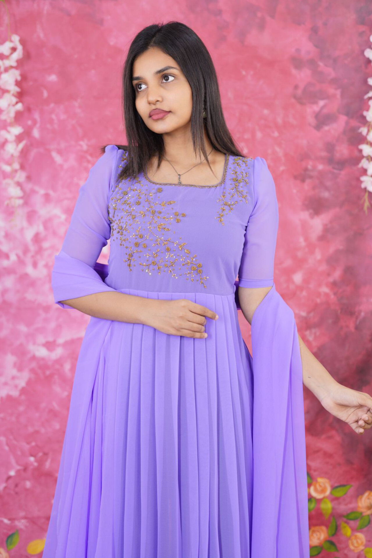 Pleated Hand embroidery anarkali