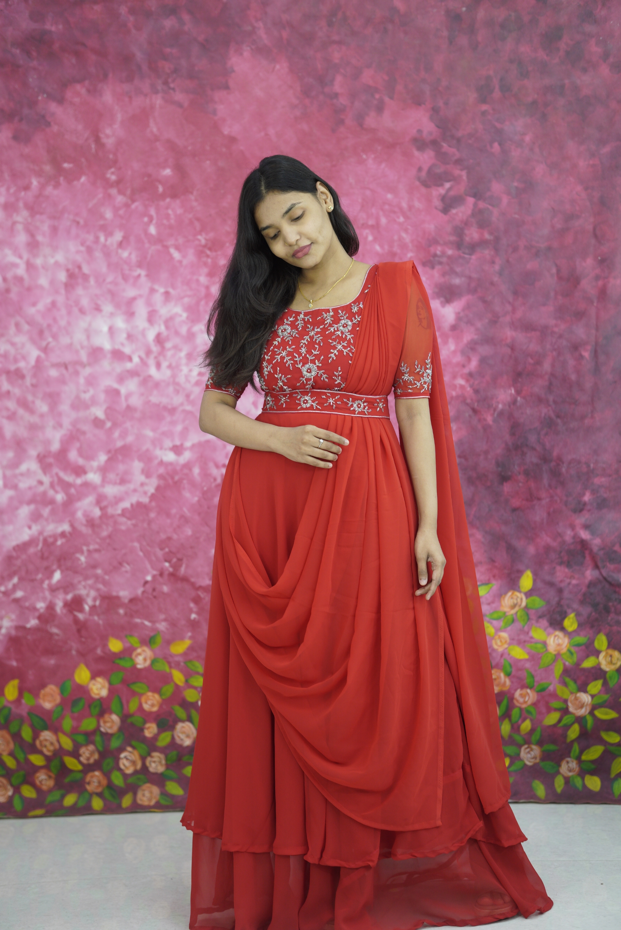 Top over all aari work drape gown