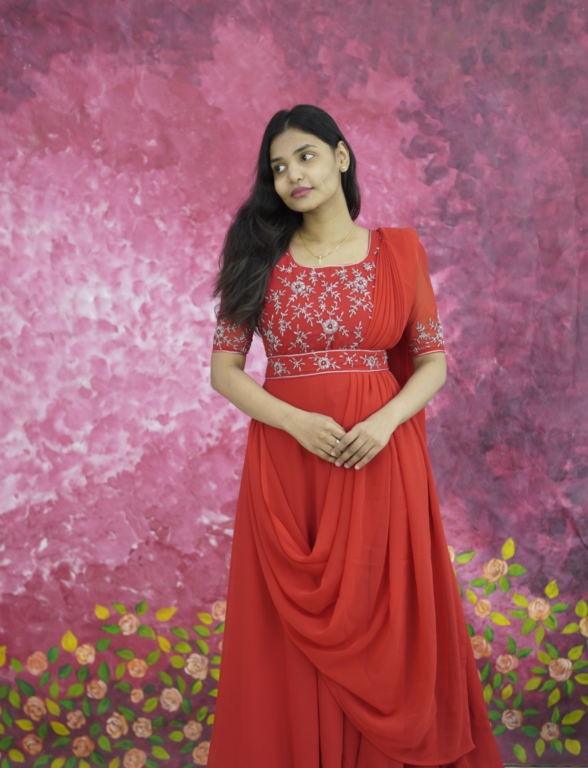 Top over all aari work drape gown