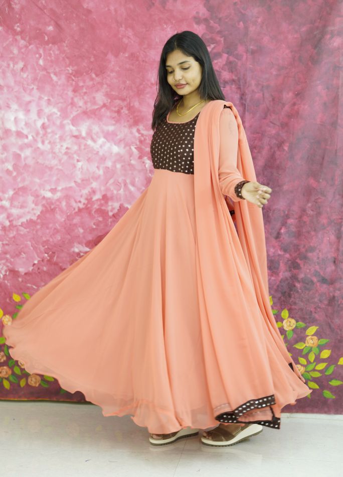 Blush Peach Georgette Flared Anarkali Suit with Dupatta