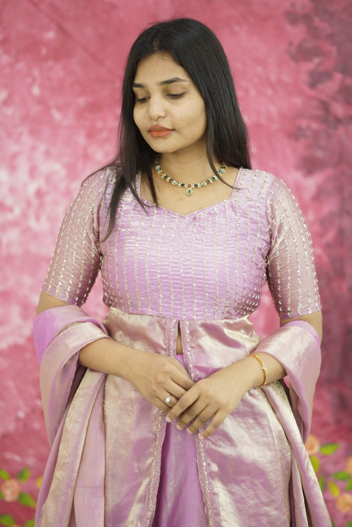 Royal Lilac Layered Gown with Dupatta