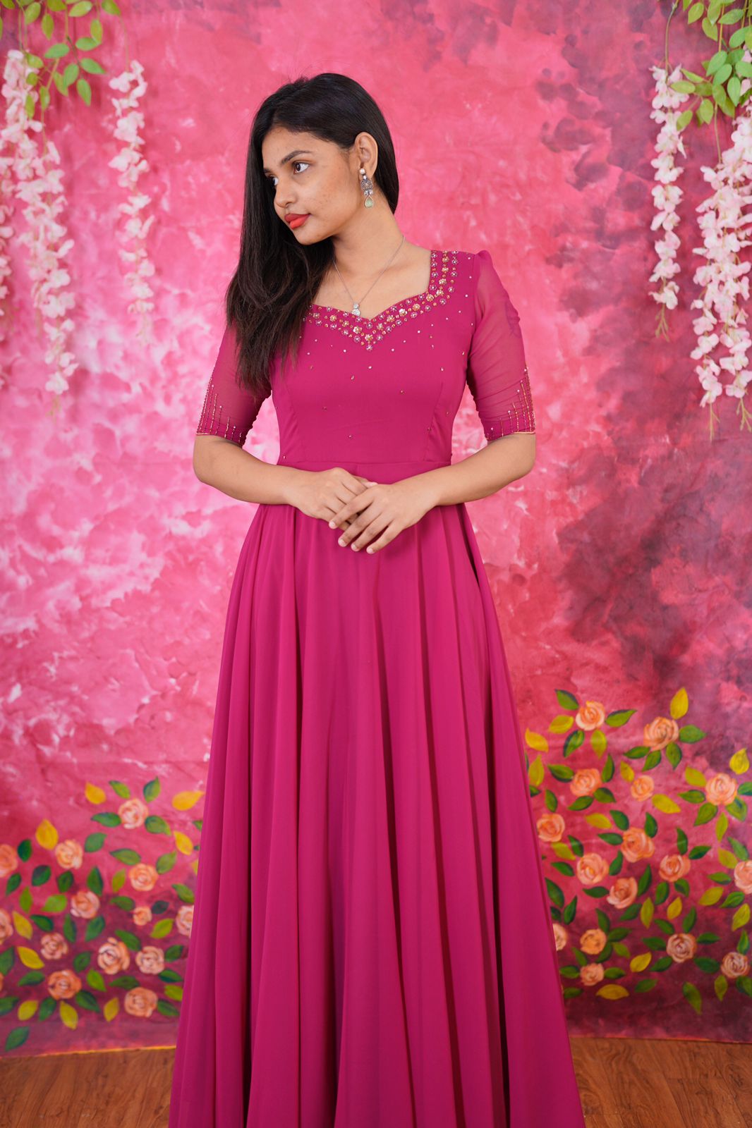 3D Floral Hand Embroidery Anarkali