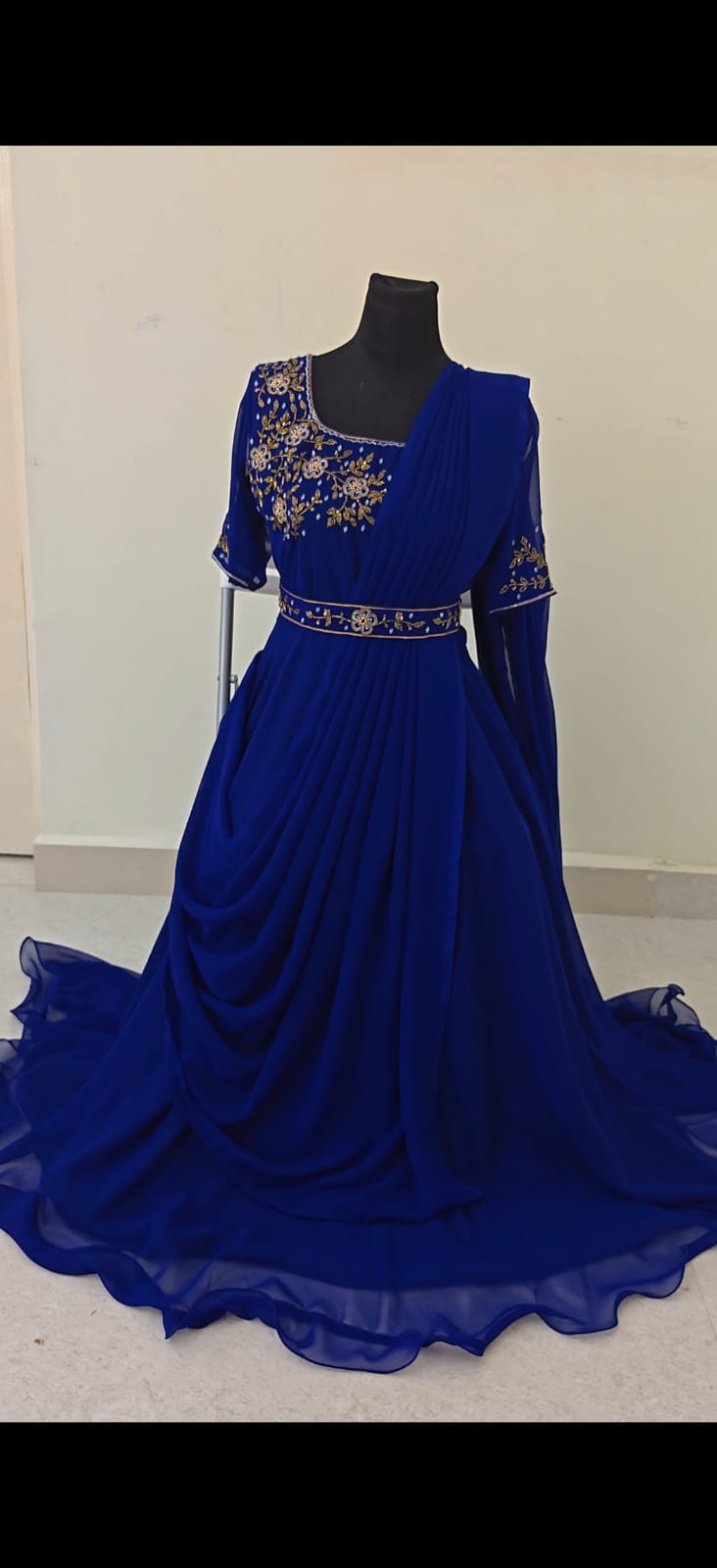 Blue handwork pre pleated anarkali