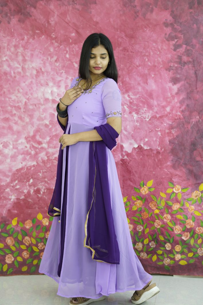Dual-Tone Purple Embroidered Georgette Anarkali Dress