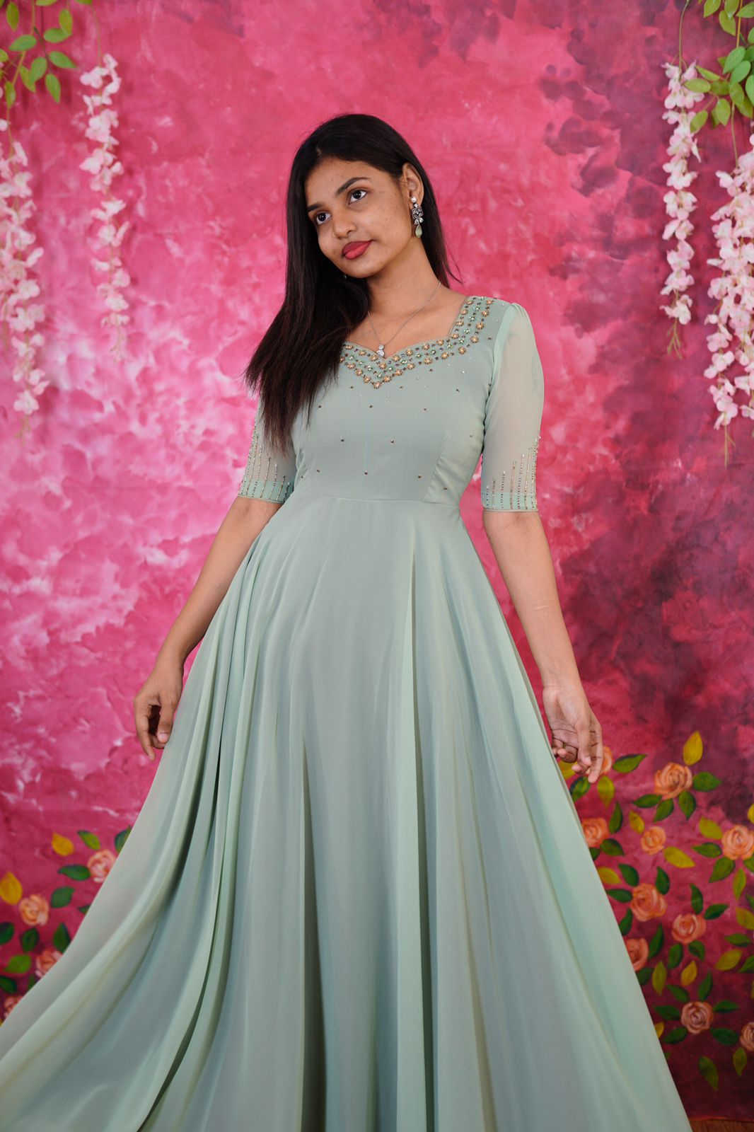 3D Floral Hand Embroidery Anarkali