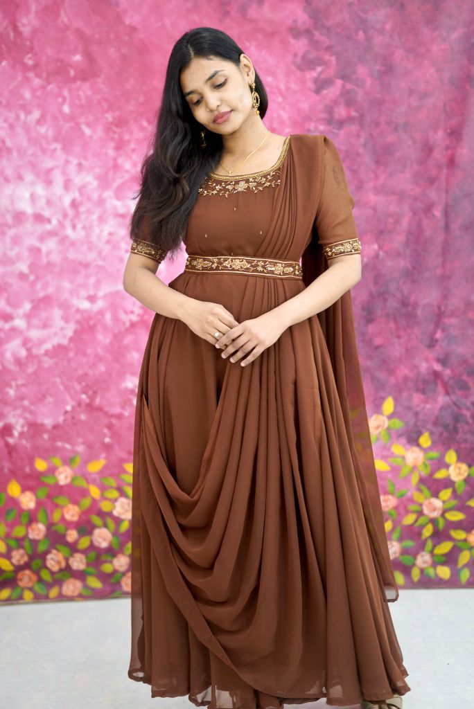 Mocha Charm Drape Anarkali