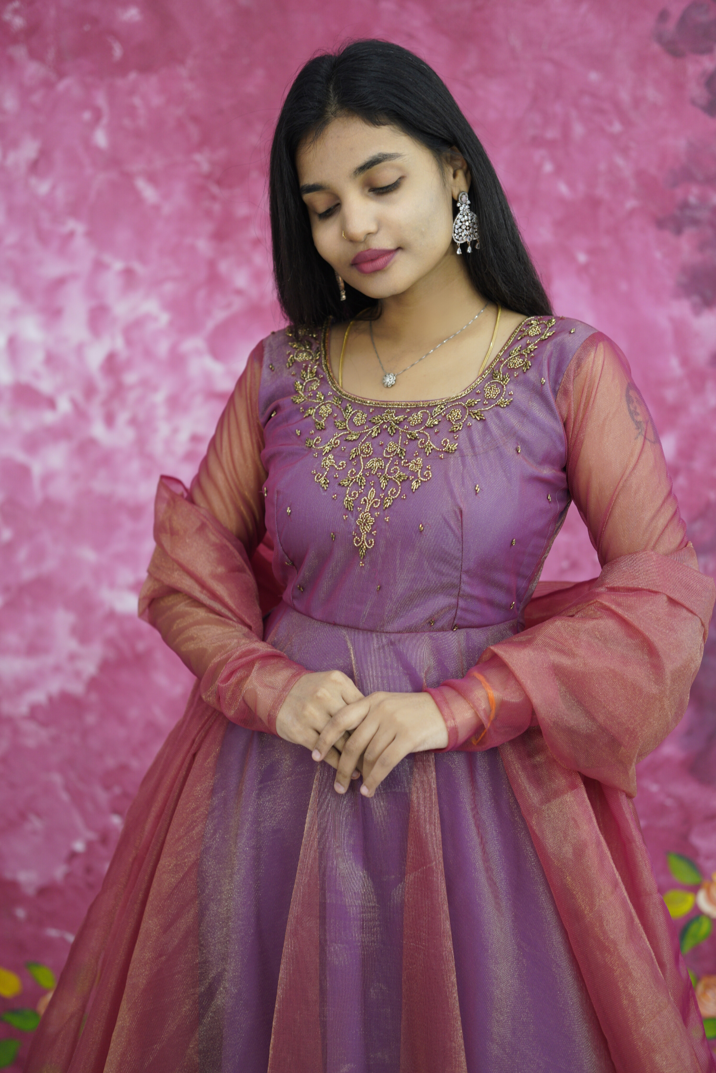 Hand worked soft tissue anarkali
