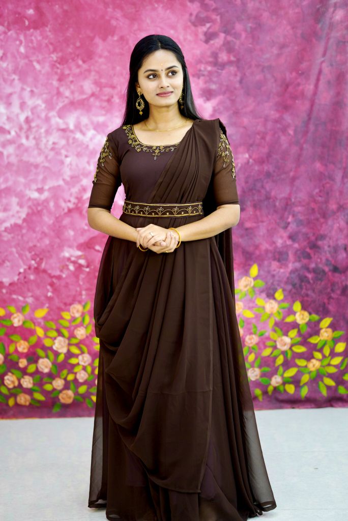 Brown elegant drape gown