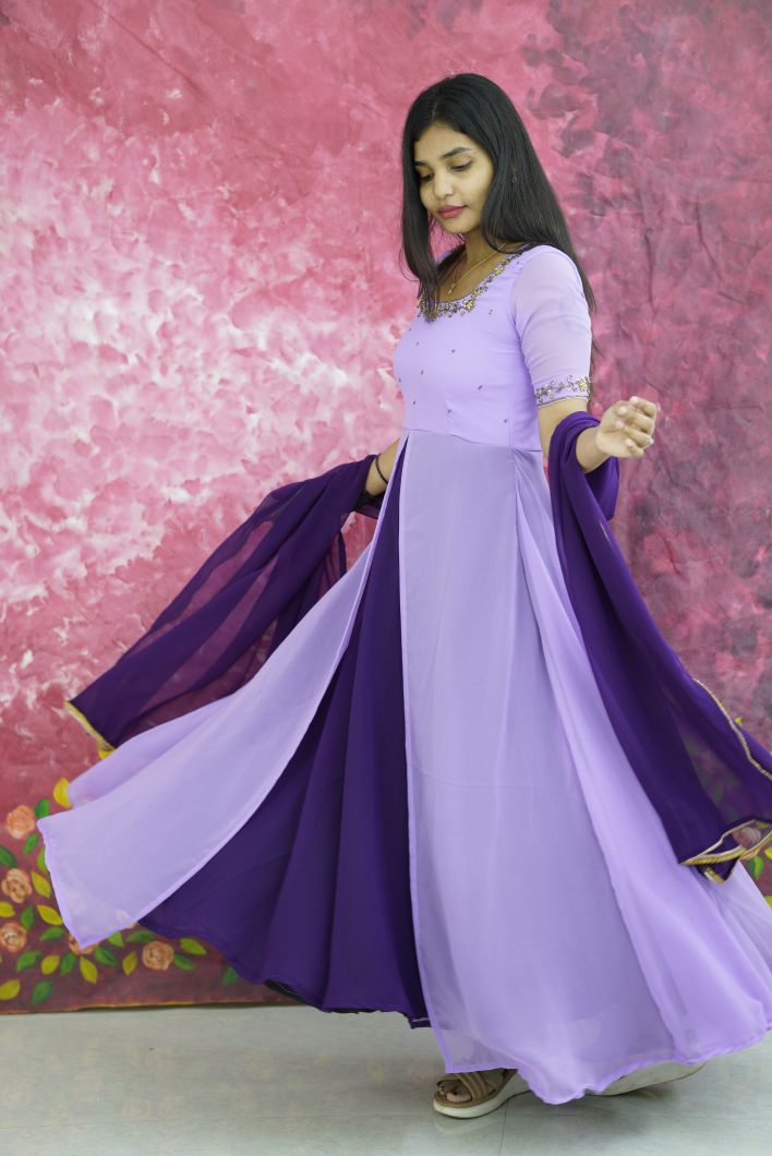 Dual-Tone Purple Embroidered Georgette Anarkali Dress