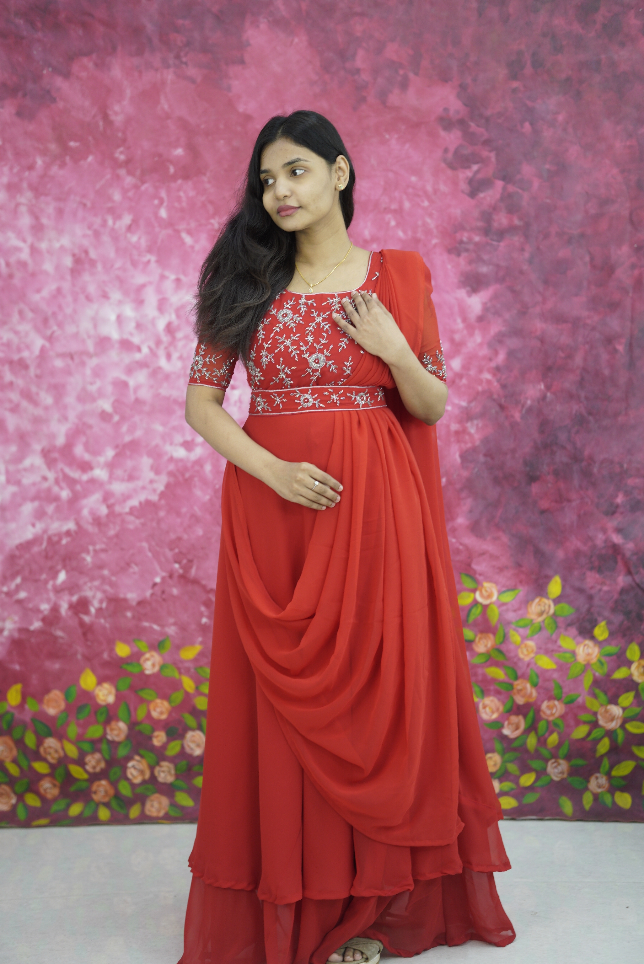 Top over all aari work drape gown