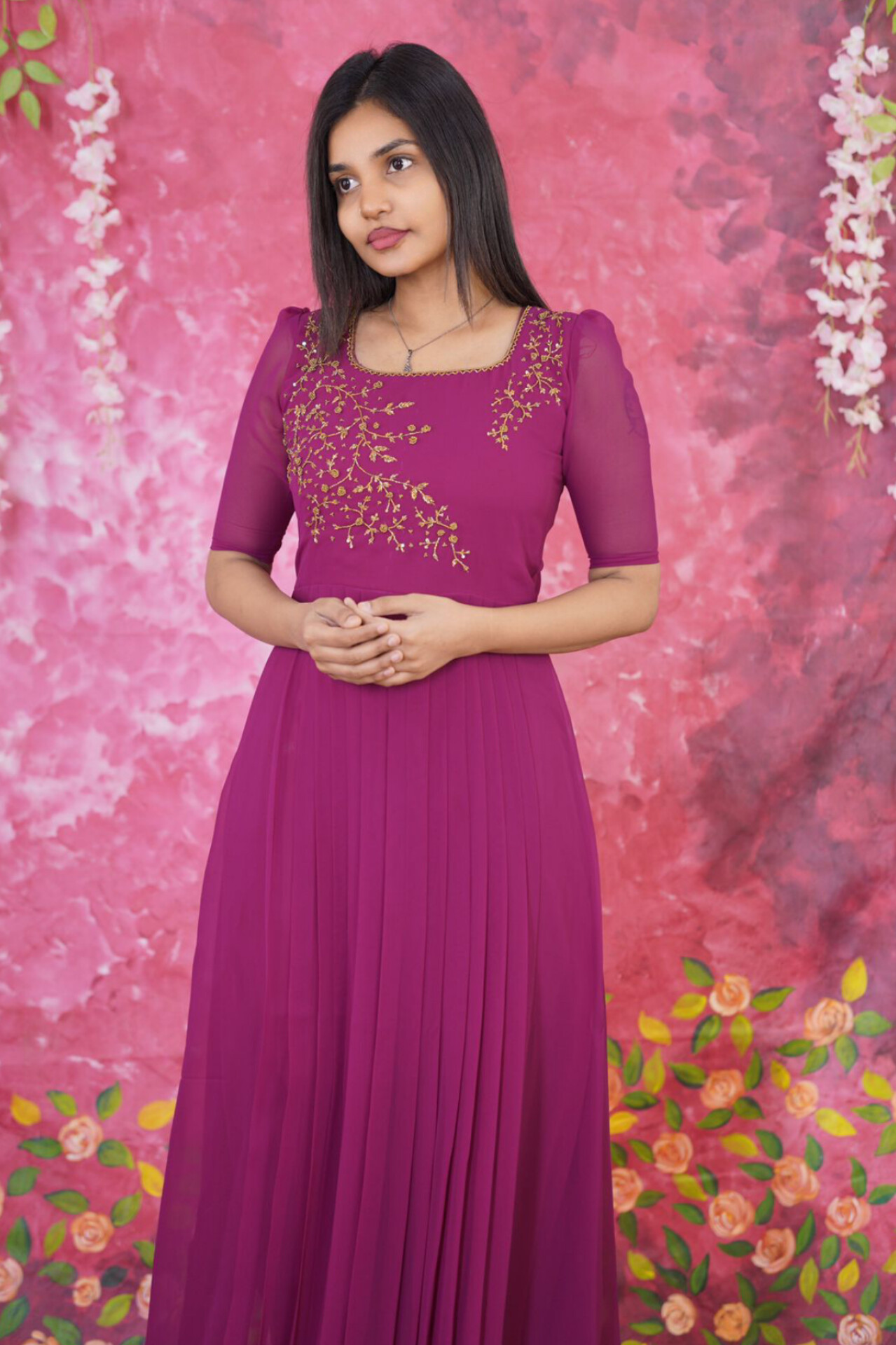 Pleated Hand embroidery anarkali