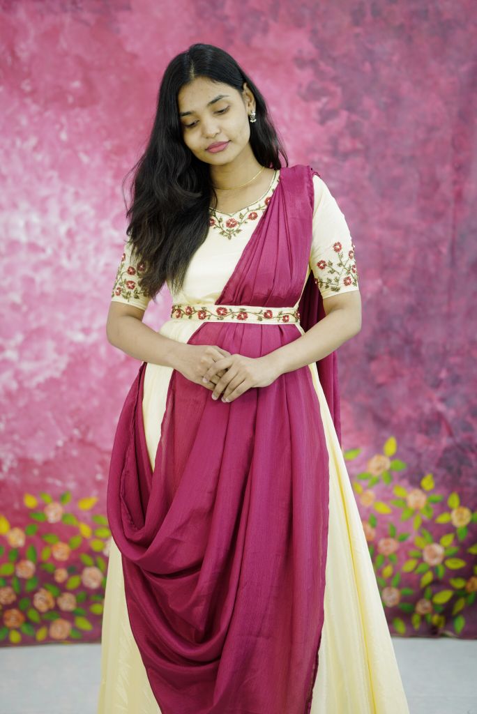 Maroon Bloom Drape Anarkali