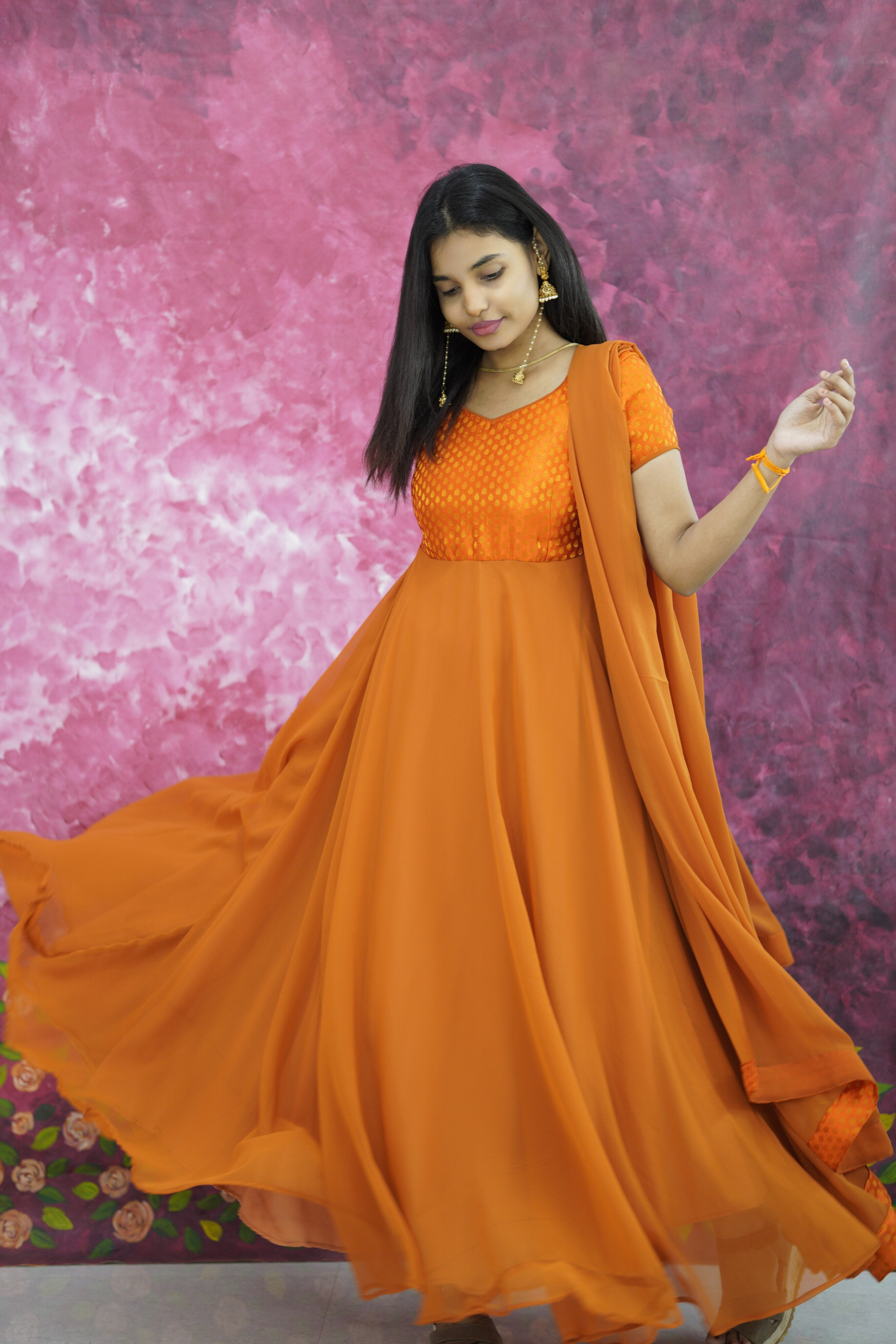 Orange Jaquard anarkali