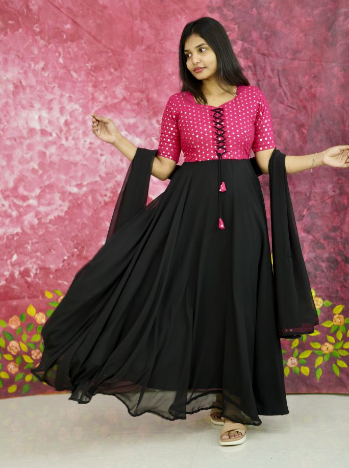 Midnight Blossom Anarkali Set
