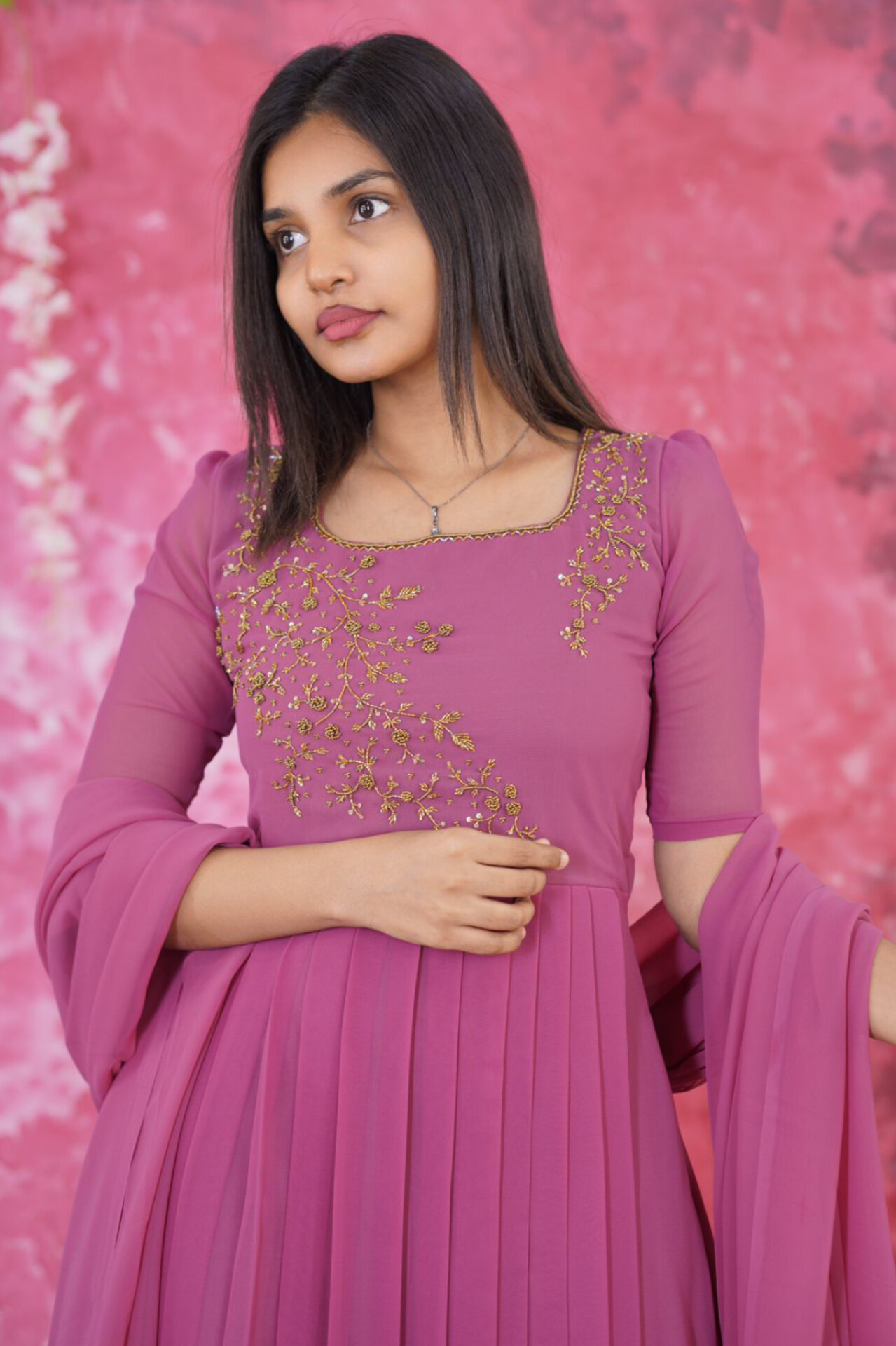 Pleated Hand embroidery anarkali