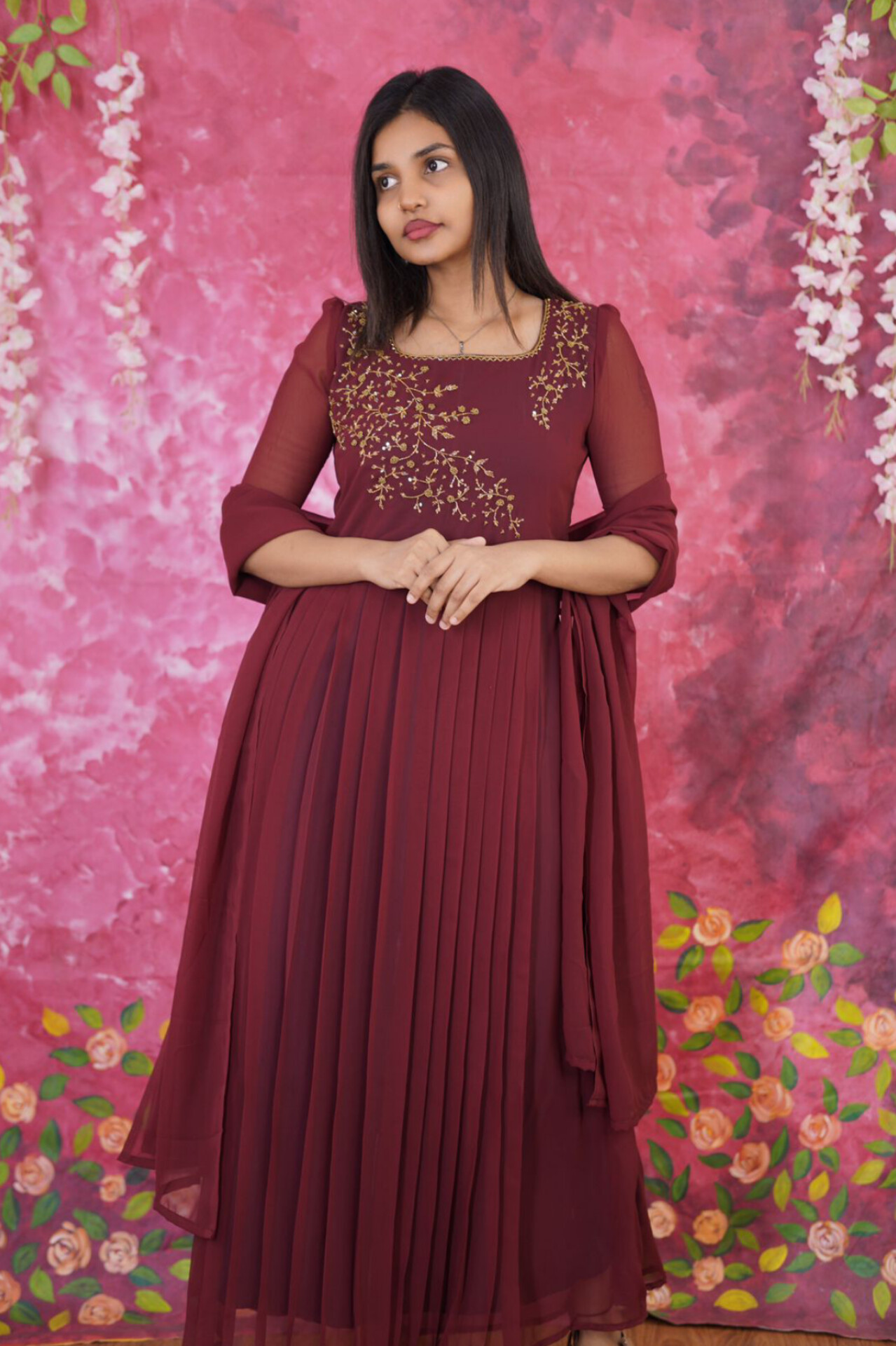 Pleated Hand embroidery anarkali