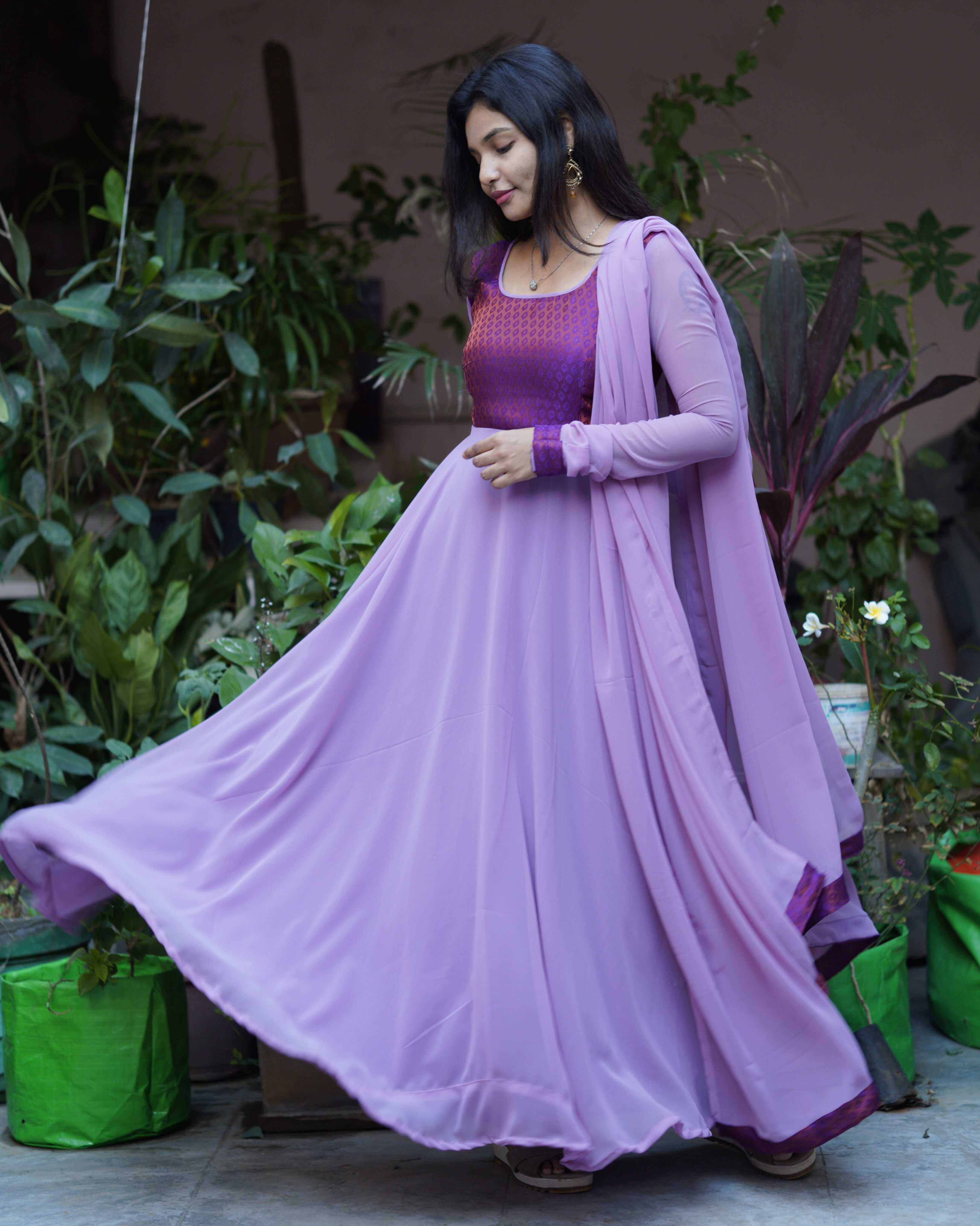 lilac jacquard anarkali