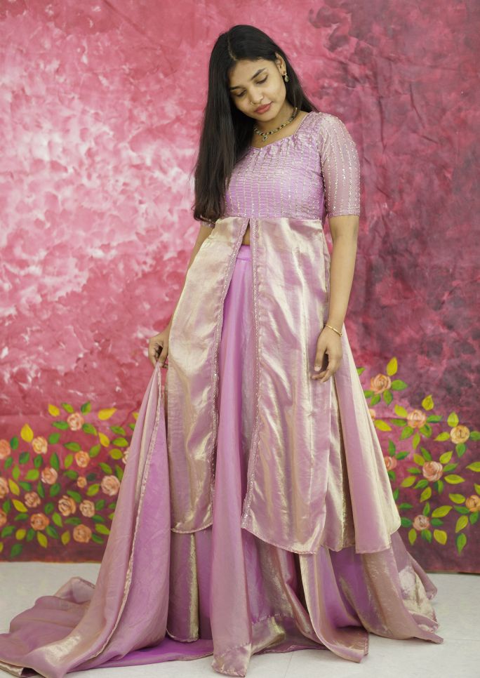 Royal Lilac Layered Gown with Dupatta